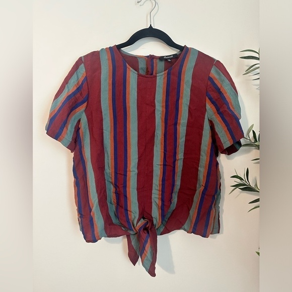 Madewell‎ Striped Tie-Front Short-Sleeved Blouse Medium - Picture 1 of 4
